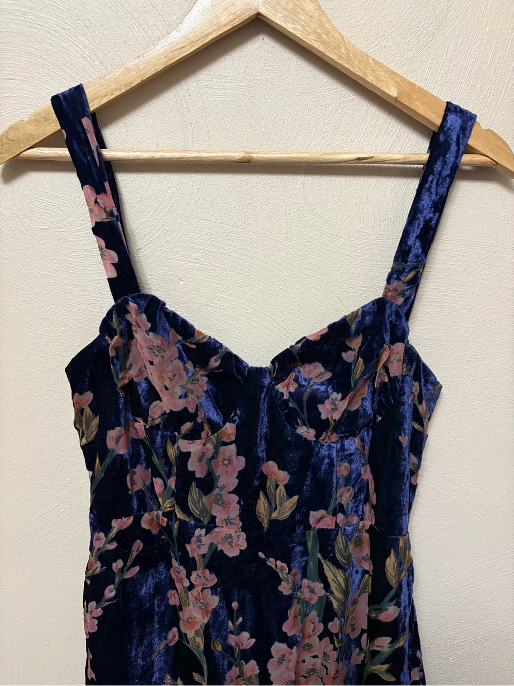 Lulus Romantic Stunner Navy Blue Floral Burnout Velvet Lace-Up Dress Medium NWT - Picture 6 of 14